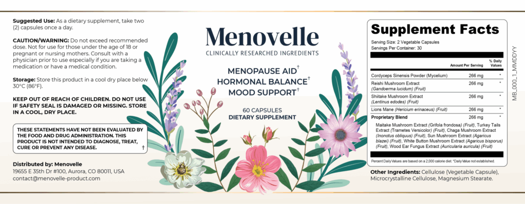 Label of Menovelle with the all ingridients