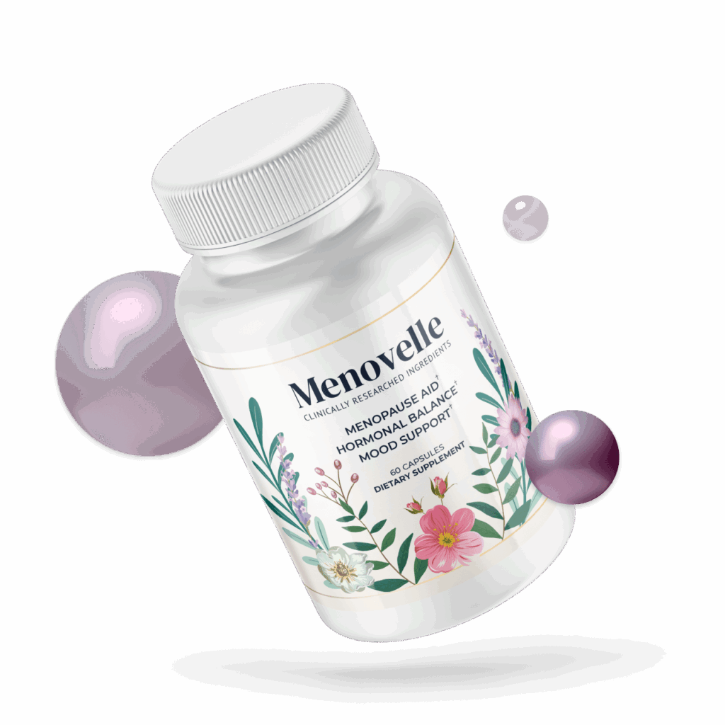 One bottle of Menovelle with purpple balls around her